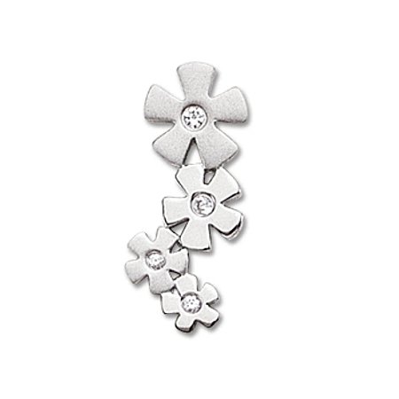 Matte and Shiny Flower Pendant with Cubic Zirconias - Click Image to Close